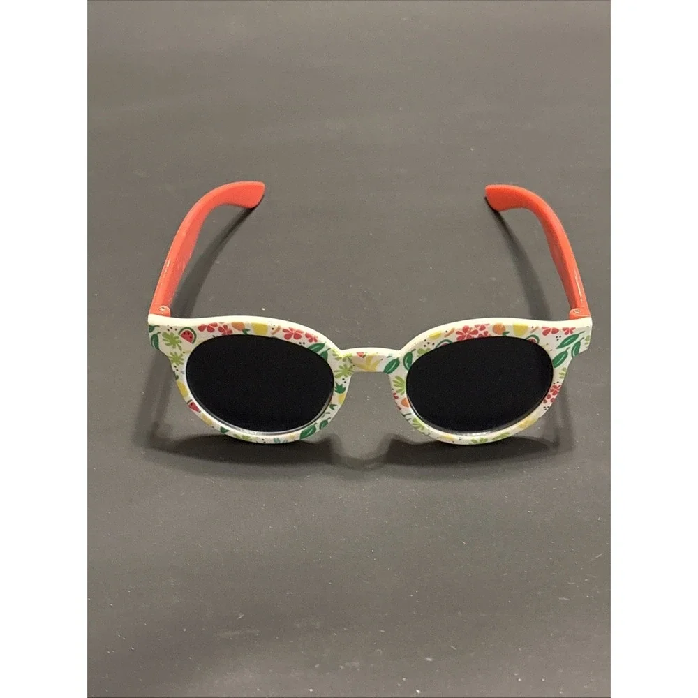Kids Floral Print Sunglasses White Red Black Lenses UV Fashion Eyewear